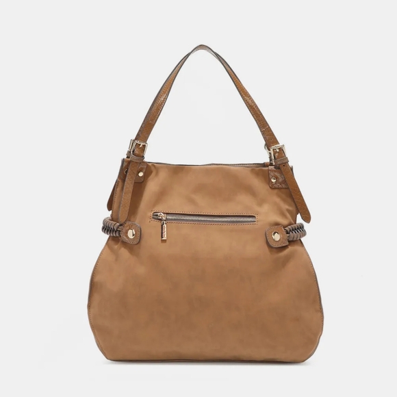 Nicole Lee USA Side Braided Tassel Inlaid Rhinestone Embroidery Hobo Bag - Picture 3 of 7